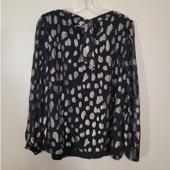 Talbots Women's Clip Dot Tie Back Top Festival Concert Black Silver Size Large - Picture 2 of 8